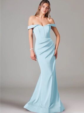 Azazie Powder Blue Off-Shoulder Maxi Gown